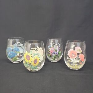 Set Of 4 Portmeirion Botanic Garden Stemless Wine Glasses 19oz Floral